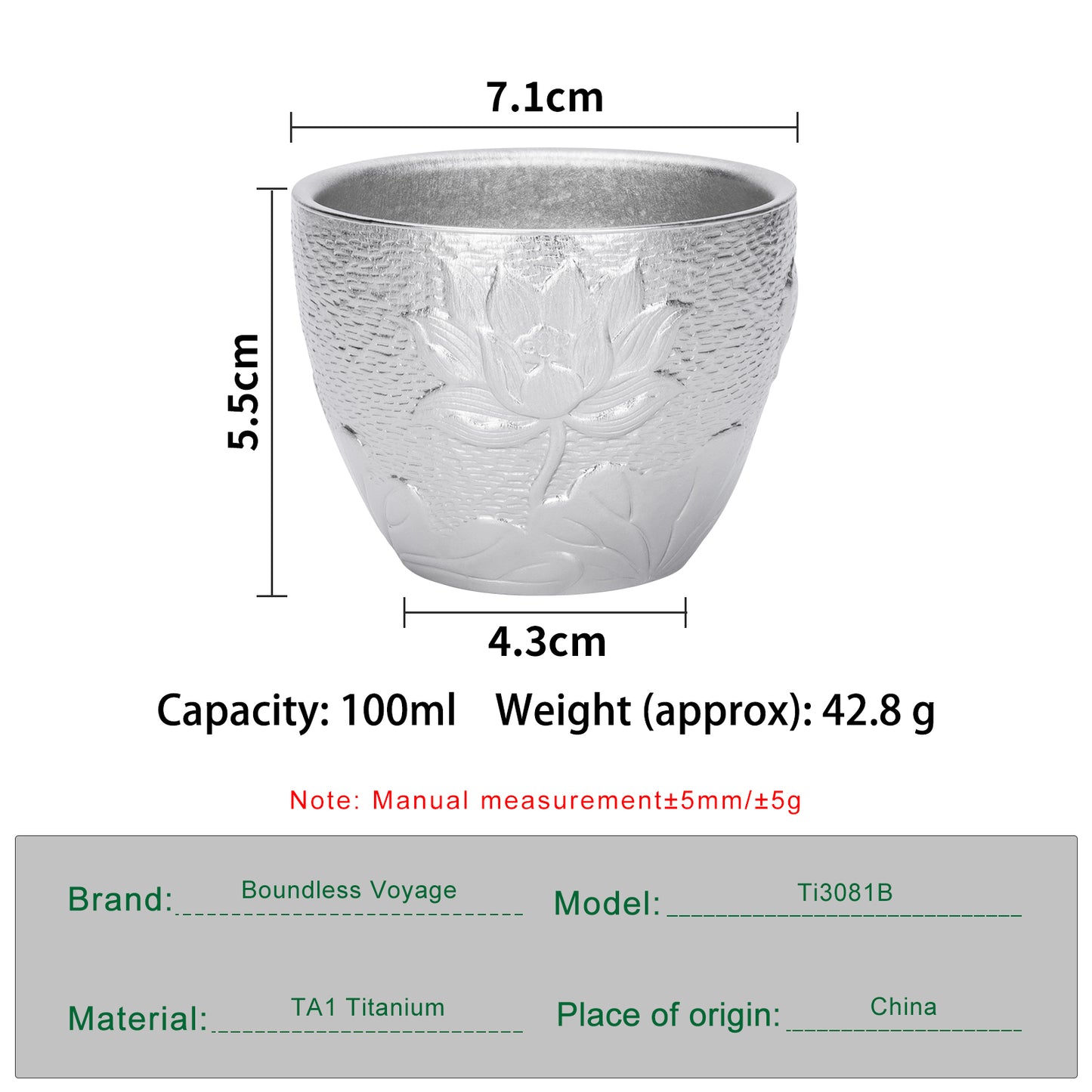 Boundless Voyage 100ml Pure Titanium Double-Wall Cup – Ultralight Camping Coffee & Tea Cup for Outdoor Travel