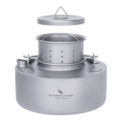Boundless Voyage Camping Single-layer Titanium Kettle with Folding Handle 700ML Durable Bushcraft Gear Open Fire Kettle