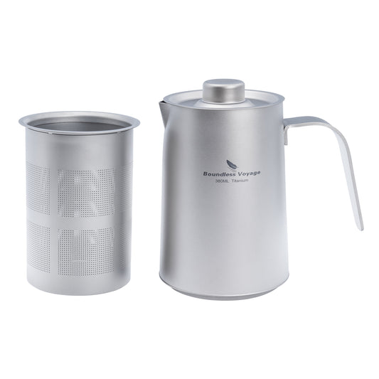Boundless Voyage 380ml Ultralight Titanium Teapot | 136g Portable Coffee Kettle with Filter | Anti-Scald Handle for Camping & Hiking