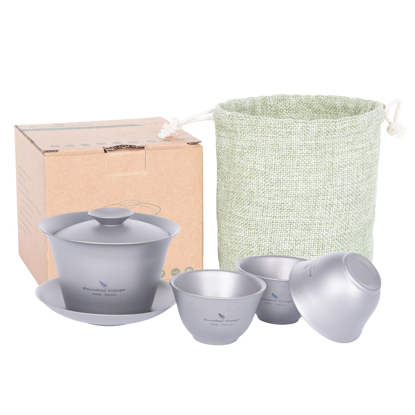 Boundless Voyage Titanium Gaiwan Kung Fu Tea Cup and Saucer with Lid Chinese Traditional Gaiwan Double Walled Durable Tea Bowl Teacup with Cover Lightweight Tea Set Outdoor Camping Portable Tureen