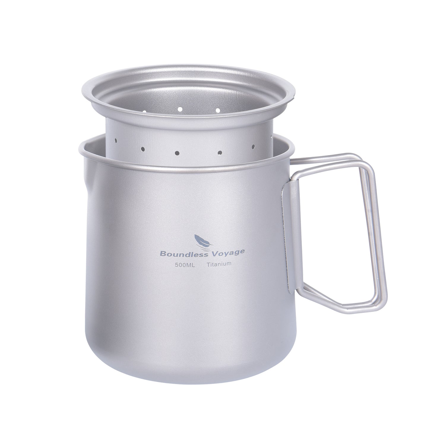 Boundless Voyage 500ml Titanium Pot with Lid & Filter – Ultralight Camping Mug with Foldable Handles for Hiking & Backpacking