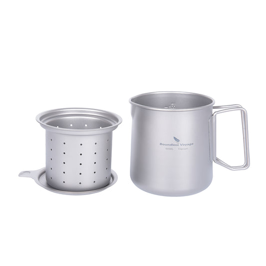 Boundless Voyage 500ml Titanium Pot with Lid & Filter – Ultralight Camping Mug with Foldable Handles for Hiking & Backpacking