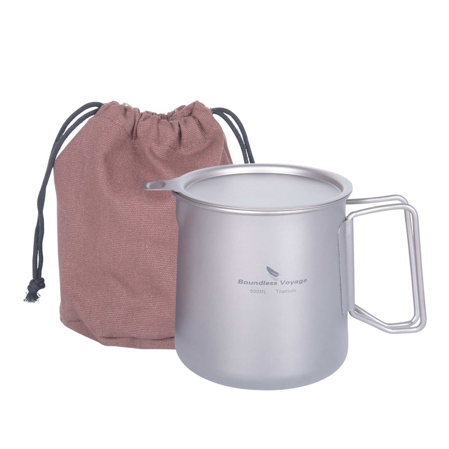 Boundless Voyage 500ml Titanium Pot with Lid & Filter – Ultralight Camping Mug with Foldable Handles for Hiking & Backpacking