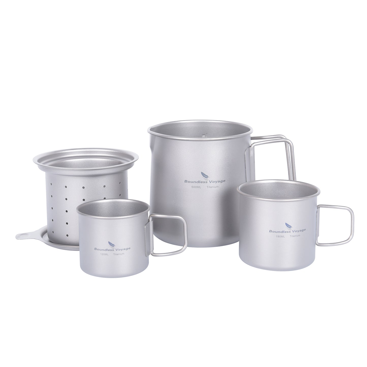 Boundless Voyage Titanium Pot, Camping Pot Titanium Cup Tianium Backpacking Pot with Partable Foldable Handles for Outdoor Camping Hiking Backpacking (500ml mugcup+small cups ×2)