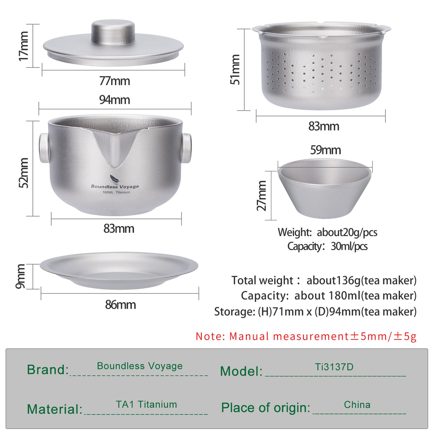 Boundless Voyage Titanium Double-Layer Tea Maker with Lid Filter Ultralight Teapot with Double-Walled Anti-scalding Coffee Cup Mug