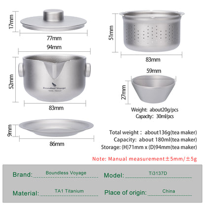 Boundless Voyage Titanium Double-Layer Tea Maker with Lid Filter Ultralight Teapot with Double-Walled Anti-scalding Coffee Cup Mug