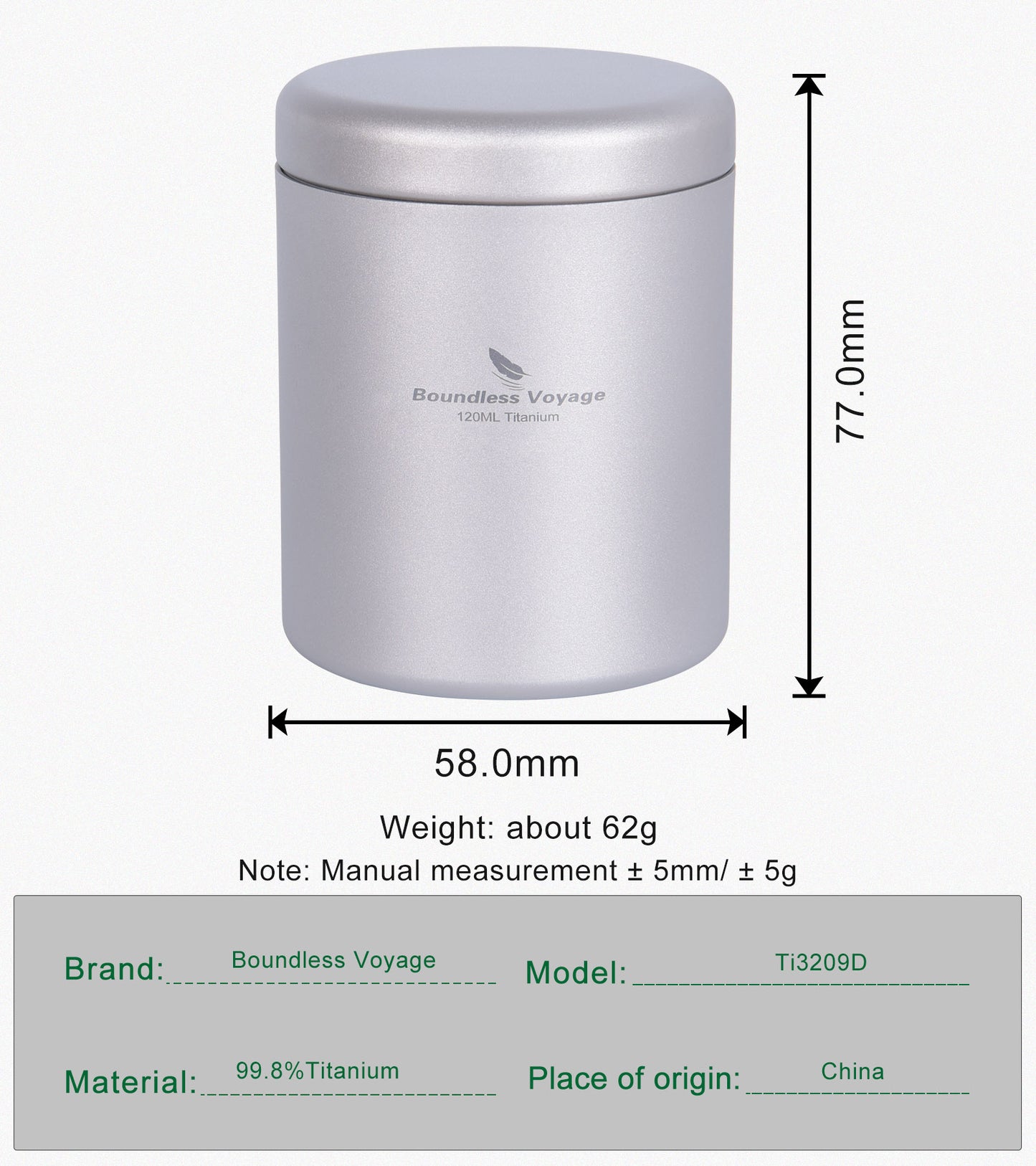 Boundless Voyage 130ml Titanium Tea Storage Canister – Ultralight Travel Tea Tin for Loose Leaf & Herbs