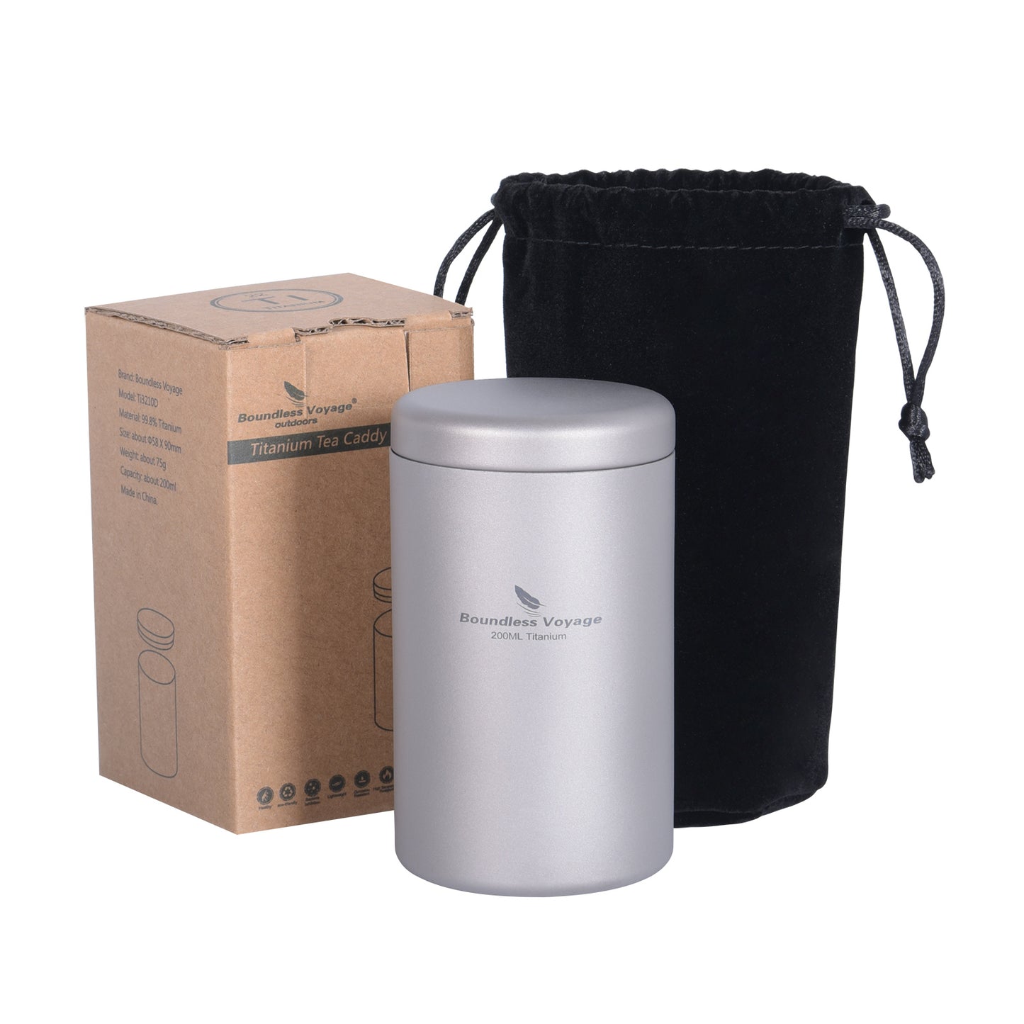 Boundless Voyage 200ml Titanium Tea Caddy – Compact, Ultralight Storage for Tea, Coffee Beans, Spices & Travel