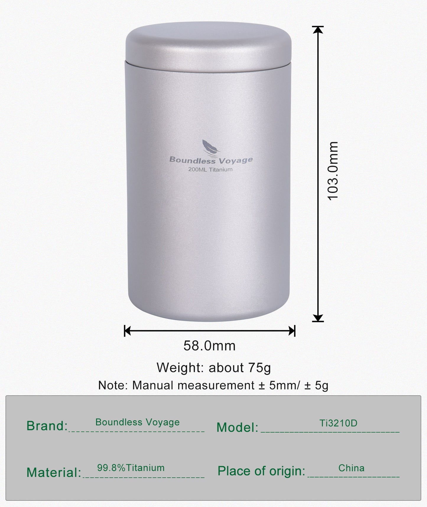 Boundless Voyage 200ml Titanium Tea Caddy – Compact, Ultralight Storage for Tea, Coffee Beans, Spices & Travel