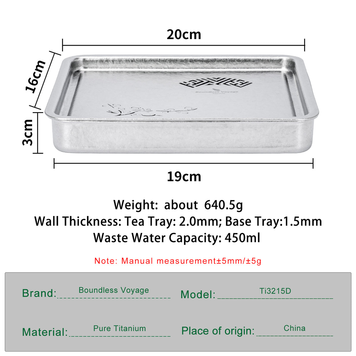Boundless Voyage Pure Titanium Gongfu Tea Set – Square Tea Tray, 180ml Teapot & 3 Double-Wall Cups, Chinese Tea Ceremony Set
