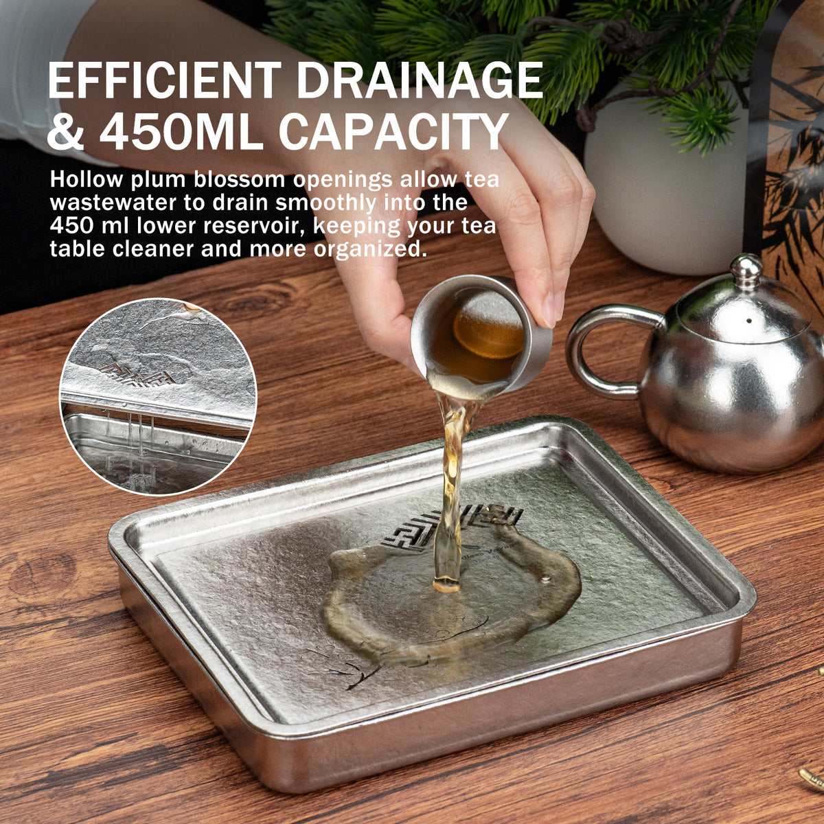 Boundless Voyage Pure Titanium Gongfu Tea Set – Square Tea Tray, 180ml Teapot & 3 Double-Wall Cups, Chinese Tea Ceremony Set