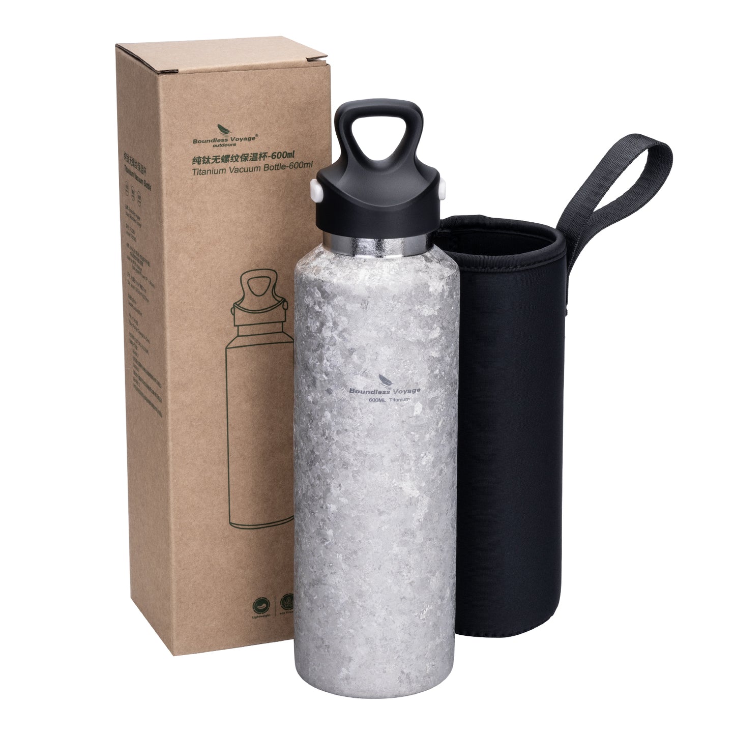 Boundless Voyage Titanium Thermos Vacuum Water Bottle Double-Walled Lightweight Leak-Proof Sport Bottle for Travel Outdoor Office
