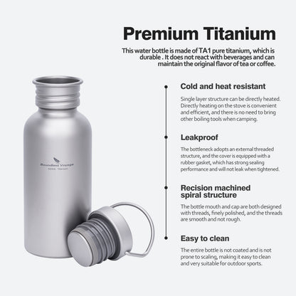 Boundless Voyage Titanium Water Bottle with Lid Wide Mouth Leak-Proof Reusable Sport Drinking Bottle for Camping Hiking Picnic Climbing Running Tea Coffee