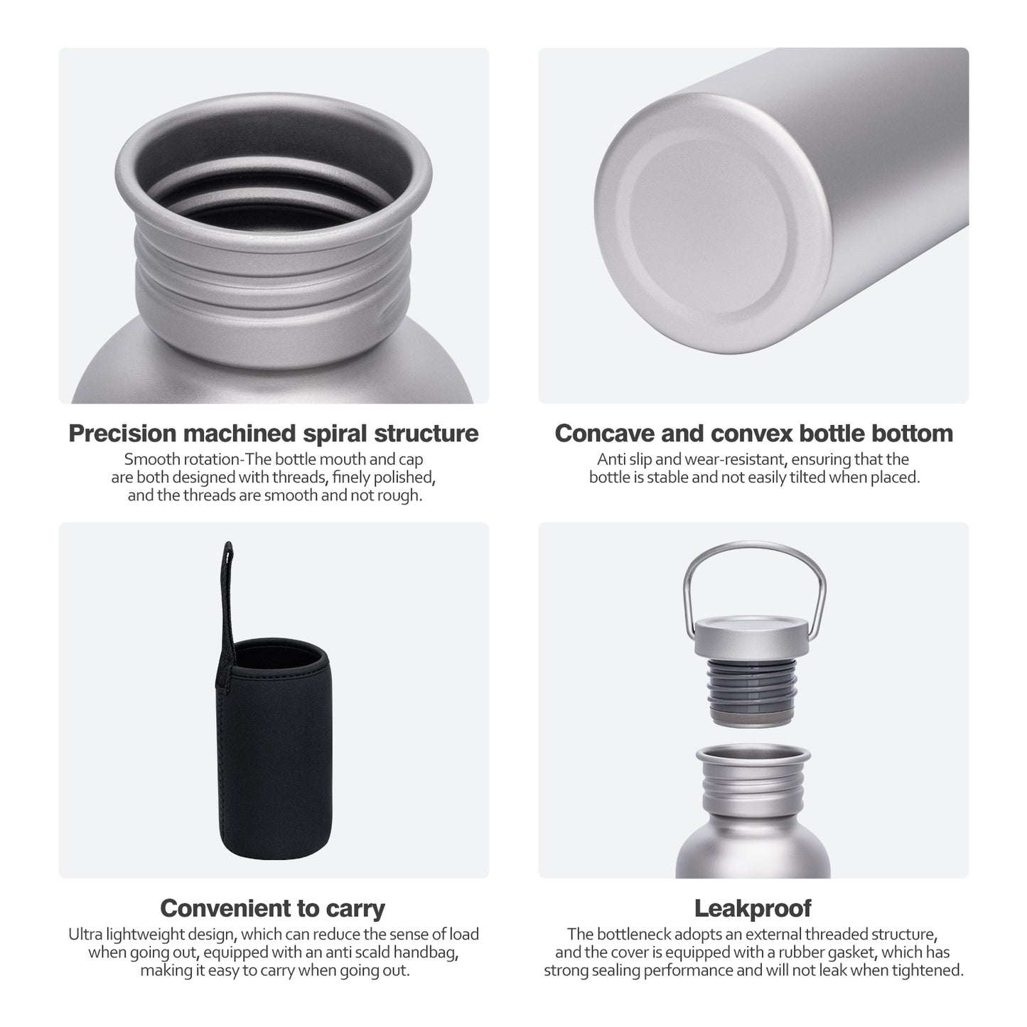 Boundless Voyage Titanium Water Bottle with Lid Wide Mouth Leak-Proof Reusable Sport Drinking Bottle for Camping Hiking Picnic Climbing Running Tea Coffee