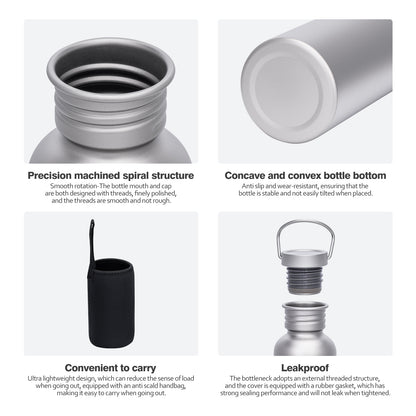 Boundless Voyage Titanium Water Bottle with Lid Wide Mouth Leak-Proof Reusable Sport Drinking Bottle for Camping Hiking Picnic Climbing Running Tea Coffee