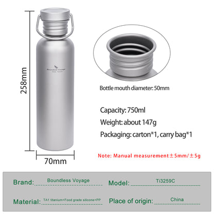 Boundless Voyage 750ml Titanium Water Bottle with Lid | Wide Mouth Leak-Proof Reusable Sports Bottle for Camping, Hiking, Climbing & Outdoor Travel