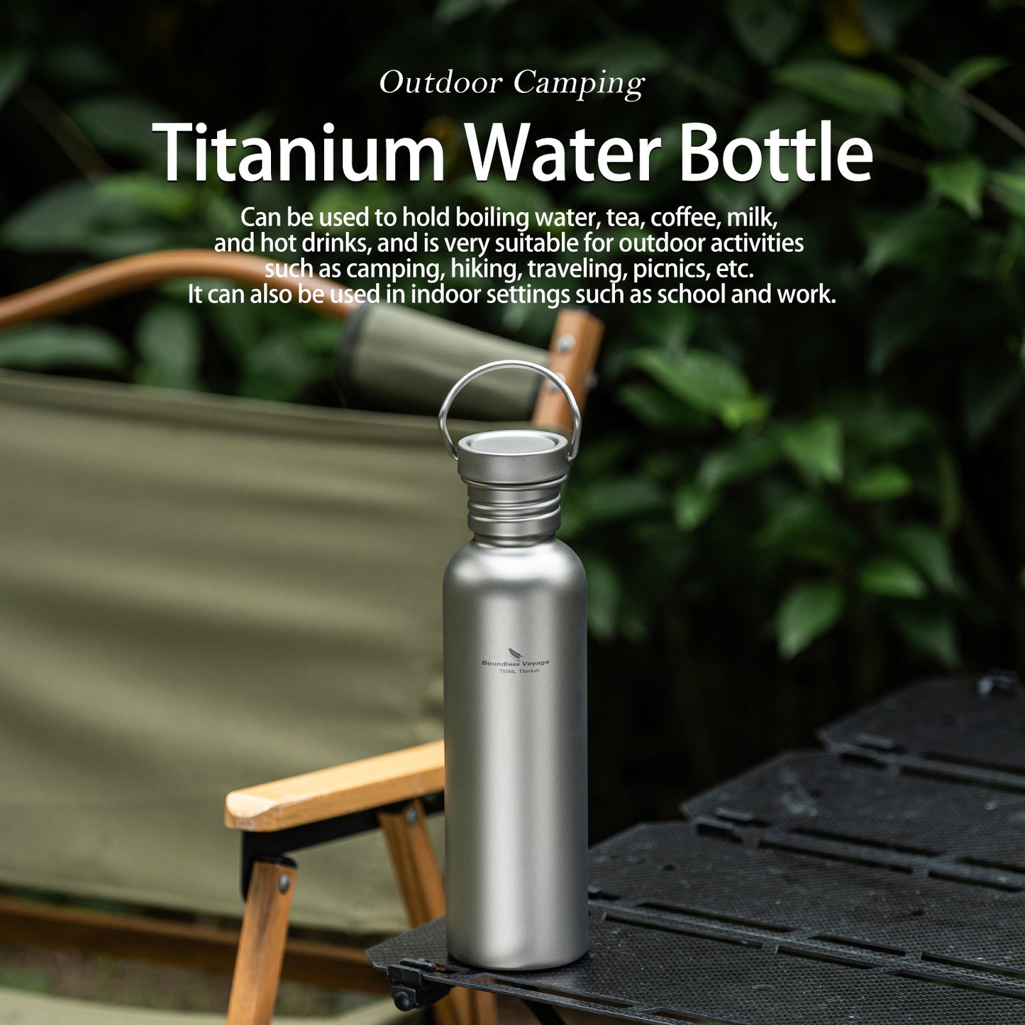 Boundless Voyage 750ml Titanium Water Bottle with Lid | Wide Mouth Leak-Proof Reusable Sports Bottle for Camping, Hiking, Climbing & Outdoor Travel