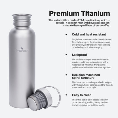 Boundless Voyage 750ml Titanium Water Bottle with Lid | Wide Mouth Leak-Proof Reusable Sports Bottle for Camping, Hiking, Climbing & Outdoor Travel