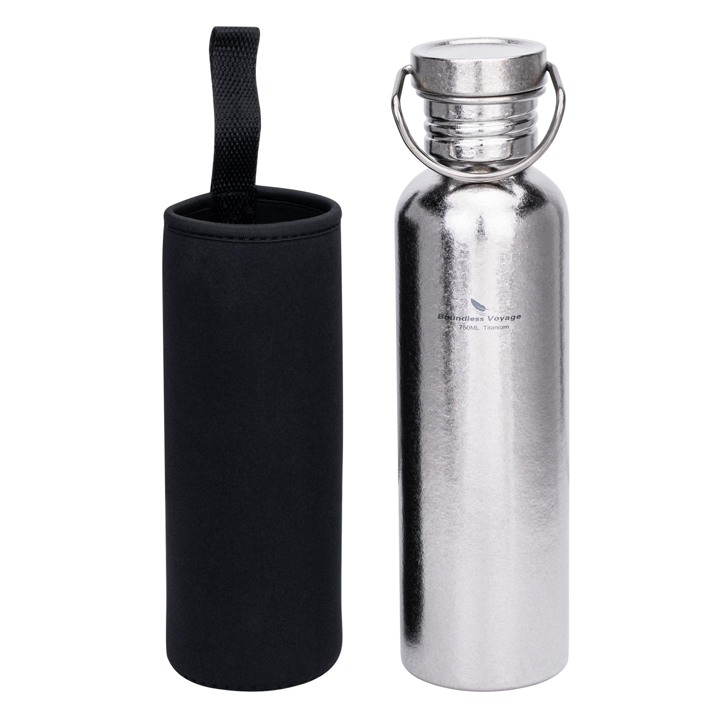 Boundless Voyage 750ml Crystal Finish Titanium Water Bottle with Lid – Wide Mouth, Ultralight, Leak-Proof & Durable for Camping, Hiking & Travel