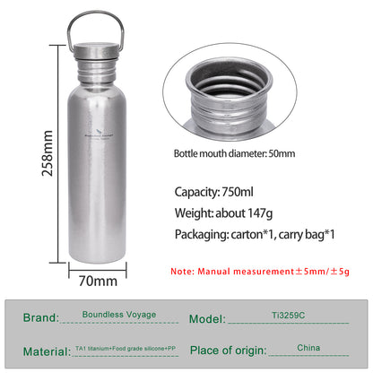 Boundless Voyage 750ml Crystal Finish Titanium Water Bottle with Lid – Wide Mouth, Ultralight, Leak-Proof & Durable for Camping, Hiking & Travel