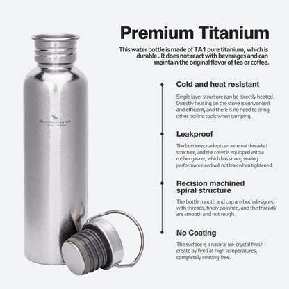 Boundless Voyage 750ml Crystal Finish Titanium Water Bottle with Lid – Wide Mouth, Ultralight, Leak-Proof & Durable for Camping, Hiking & Travel