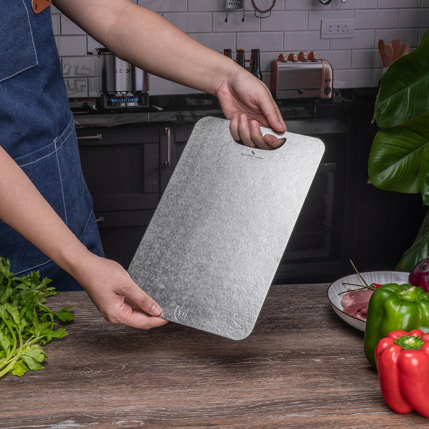 Boundless Voyage Titanium Chopping Board Lightweight Multifunctional Cutting Board with Hanging Hole Camping Fruits Vegetable Meat Metal Chopping Block Cutting Board for Kitchen Home Outdoor