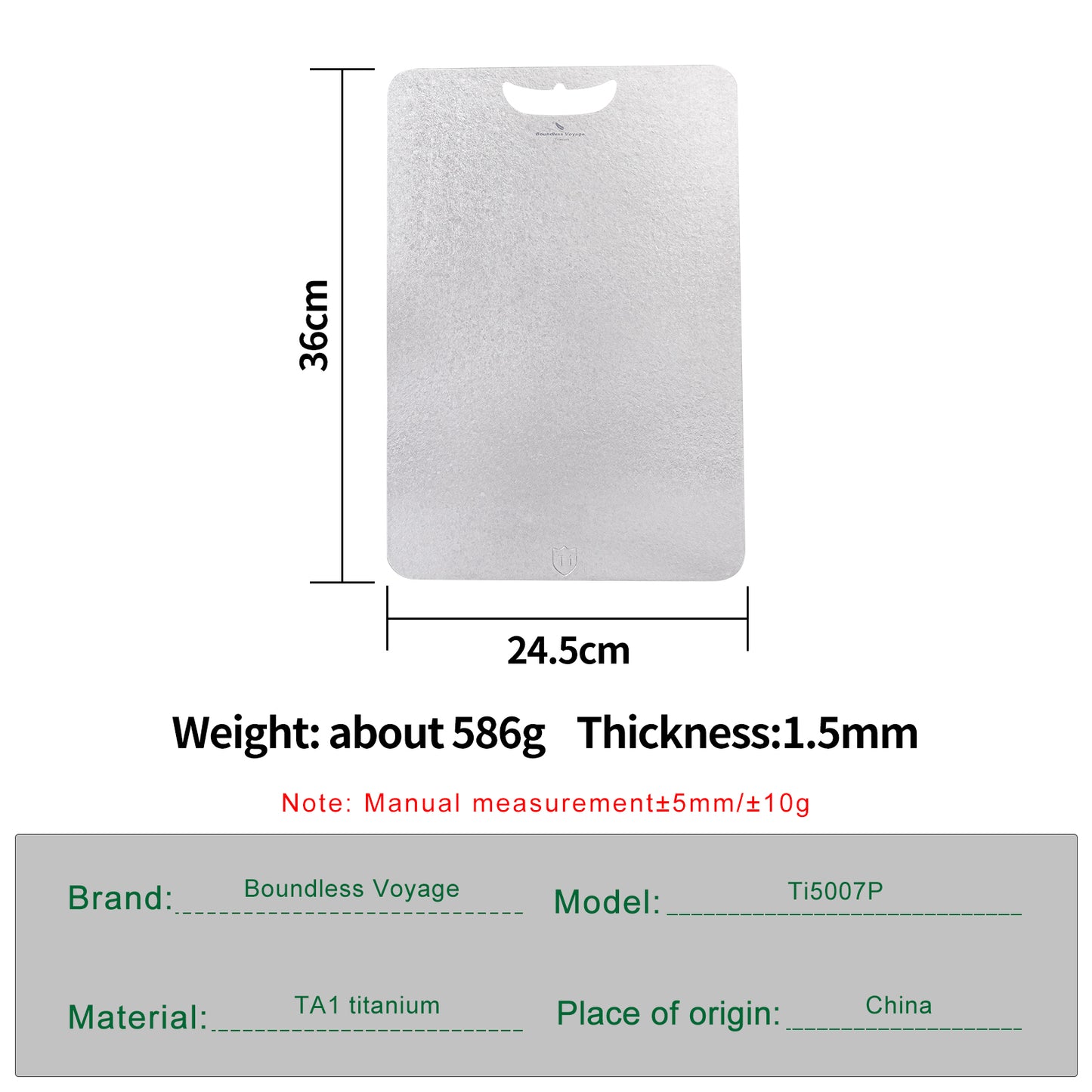 Boundless Voyage TA1 Titanium Chopping Board | Lightweight Multifunctional Metal Cutting Board with Hanging Hole for Camping, Kitchen & Outdoor Cooking