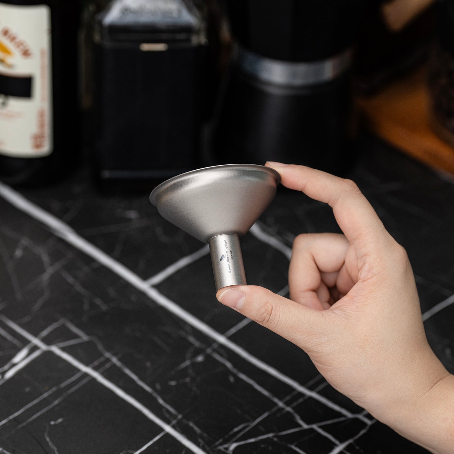 Boundless Voyage Titanium Funnel – Lightweight No-Spill Refilling Tool for Kitchen, Bar & Camping