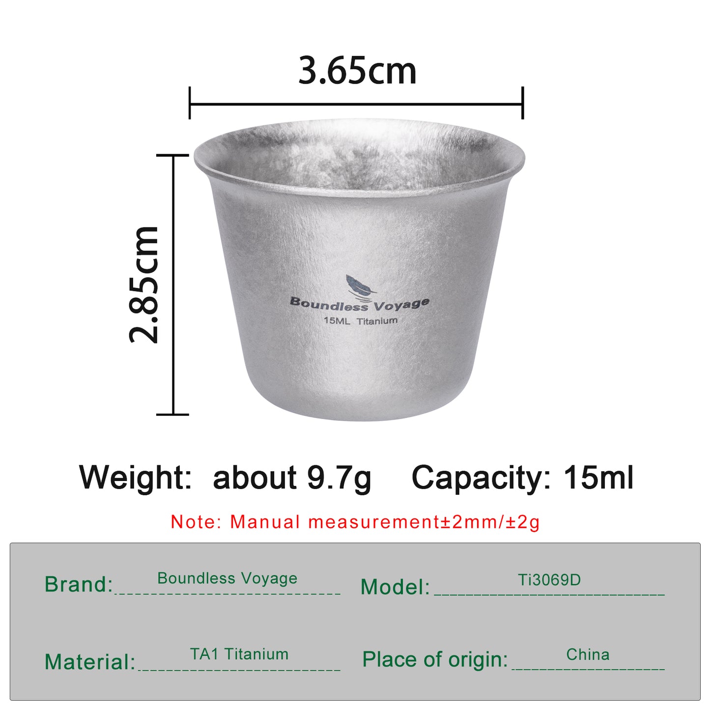 Boundless Voyage Ultralight Titanium Mini Cup | Portable Teacup & Whiskey Shot Glass | Small Metal Espresso Cup for Camping, Hiking & Home Use | BPA-Free & Healthy Drinkware