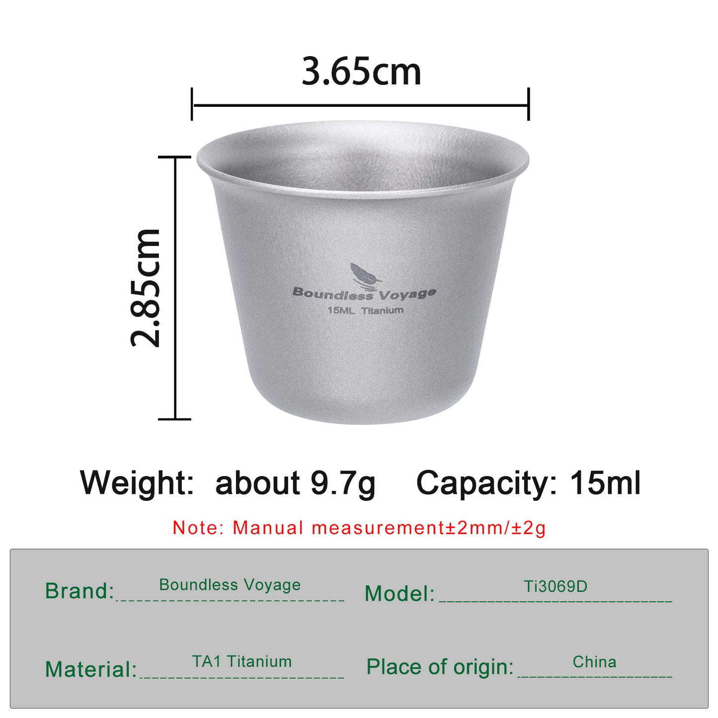 Boundless Voyage Ultralight Titanium Mini Cup | Portable Teacup & Whiskey Shot Glass | Small Metal Espresso Cup for Camping, Hiking & Home Use | BPA-Free & Healthy Drinkware