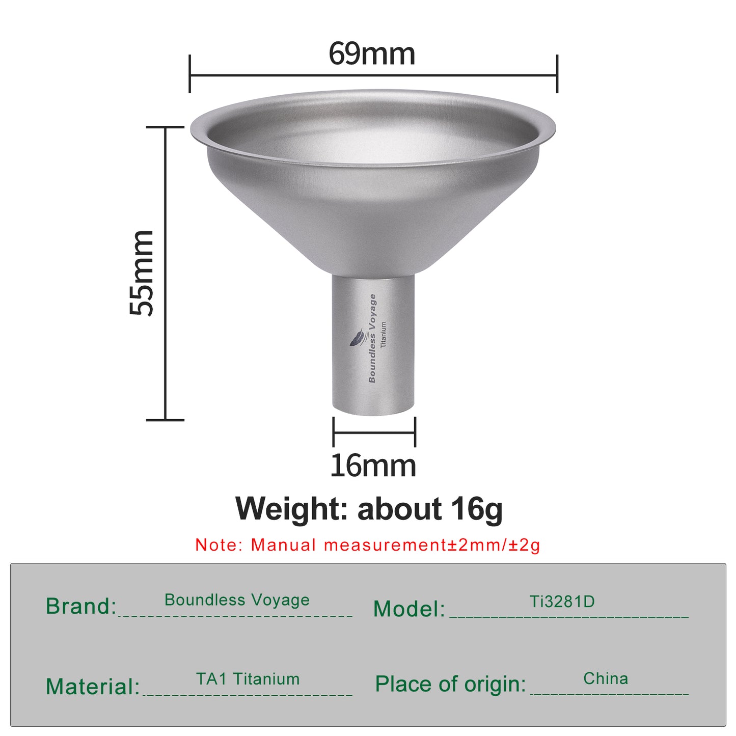 Boundless Voyage Titanium Funnel – Lightweight No-Spill Refilling Tool for Kitchen, Bar & Camping