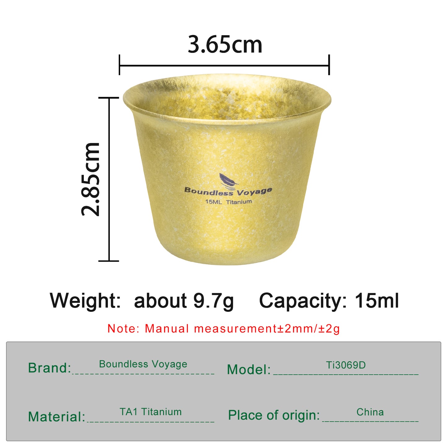 Boundless Voyage Ultralight Titanium Mini Cup | Portable Teacup & Whiskey Shot Glass | Small Metal Espresso Cup for Camping, Hiking & Home Use | BPA-Free & Healthy Drinkware