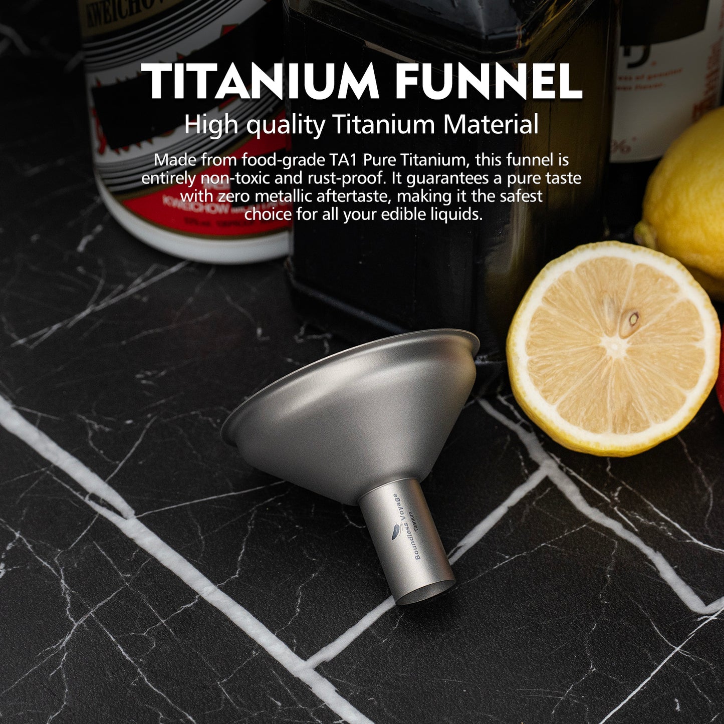 Boundless Voyage Titanium Funnel – Lightweight No-Spill Refilling Tool for Kitchen, Bar & Camping