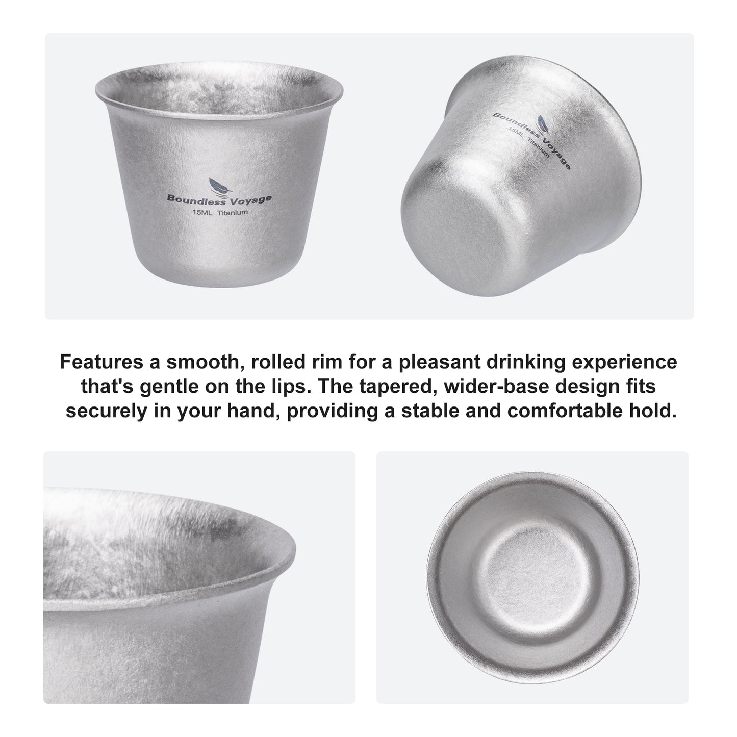 Boundless Voyage Ultralight Titanium Mini Cup | Portable Teacup & Whiskey Shot Glass | Small Metal Espresso Cup for Camping, Hiking & Home Use | BPA-Free & Healthy Drinkware