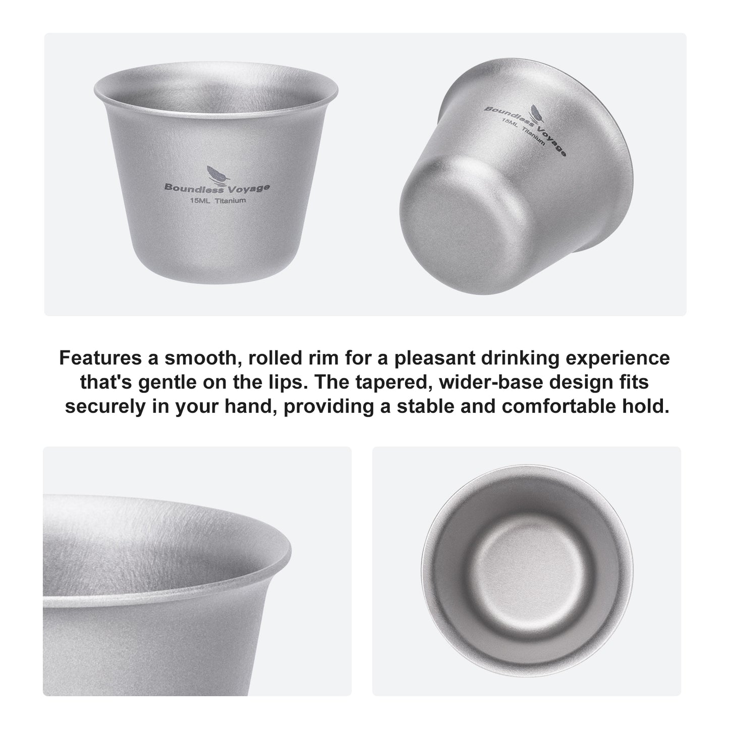 Boundless Voyage Ultralight Titanium Mini Cup | Portable Teacup & Whiskey Shot Glass | Small Metal Espresso Cup for Camping, Hiking & Home Use | BPA-Free & Healthy Drinkware