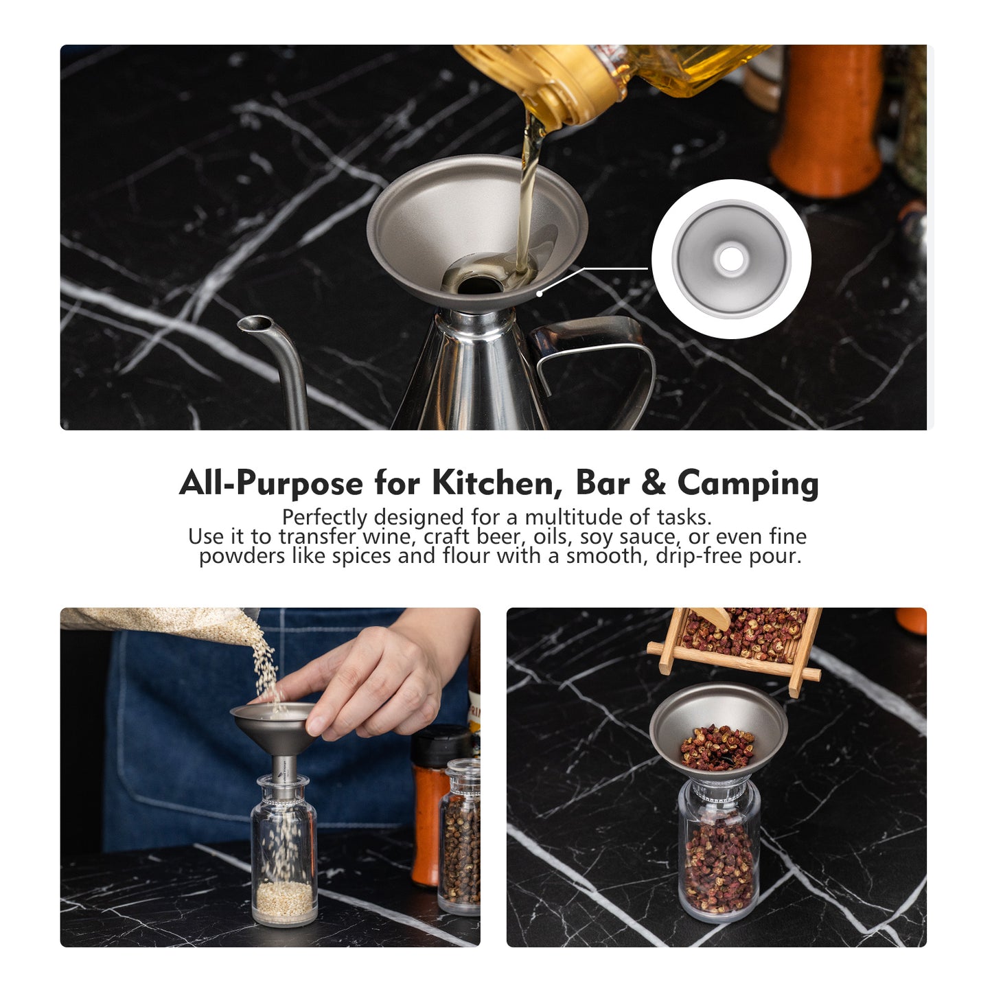 Boundless Voyage Titanium Funnel – Lightweight No-Spill Refilling Tool for Kitchen, Bar & Camping