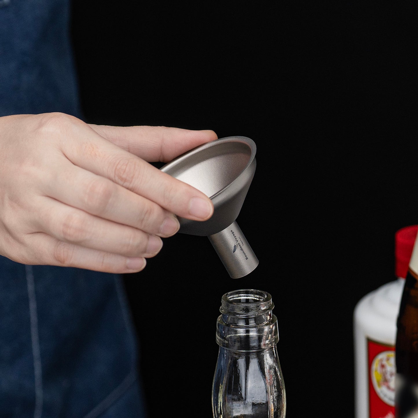 Boundless Voyage Titanium Funnel – Lightweight No-Spill Refilling Tool for Kitchen, Bar & Camping