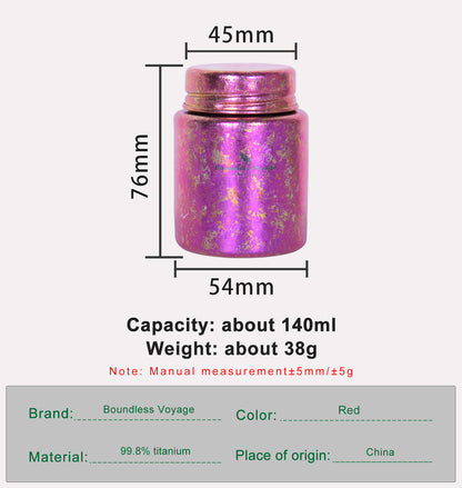 Boundless Voage Titanium Tea Canister Mini Tea Canister Ultralight Portable Tin Can Tea Coffee Spice Canister Colored Ice Flower Craft Tin Storage Container