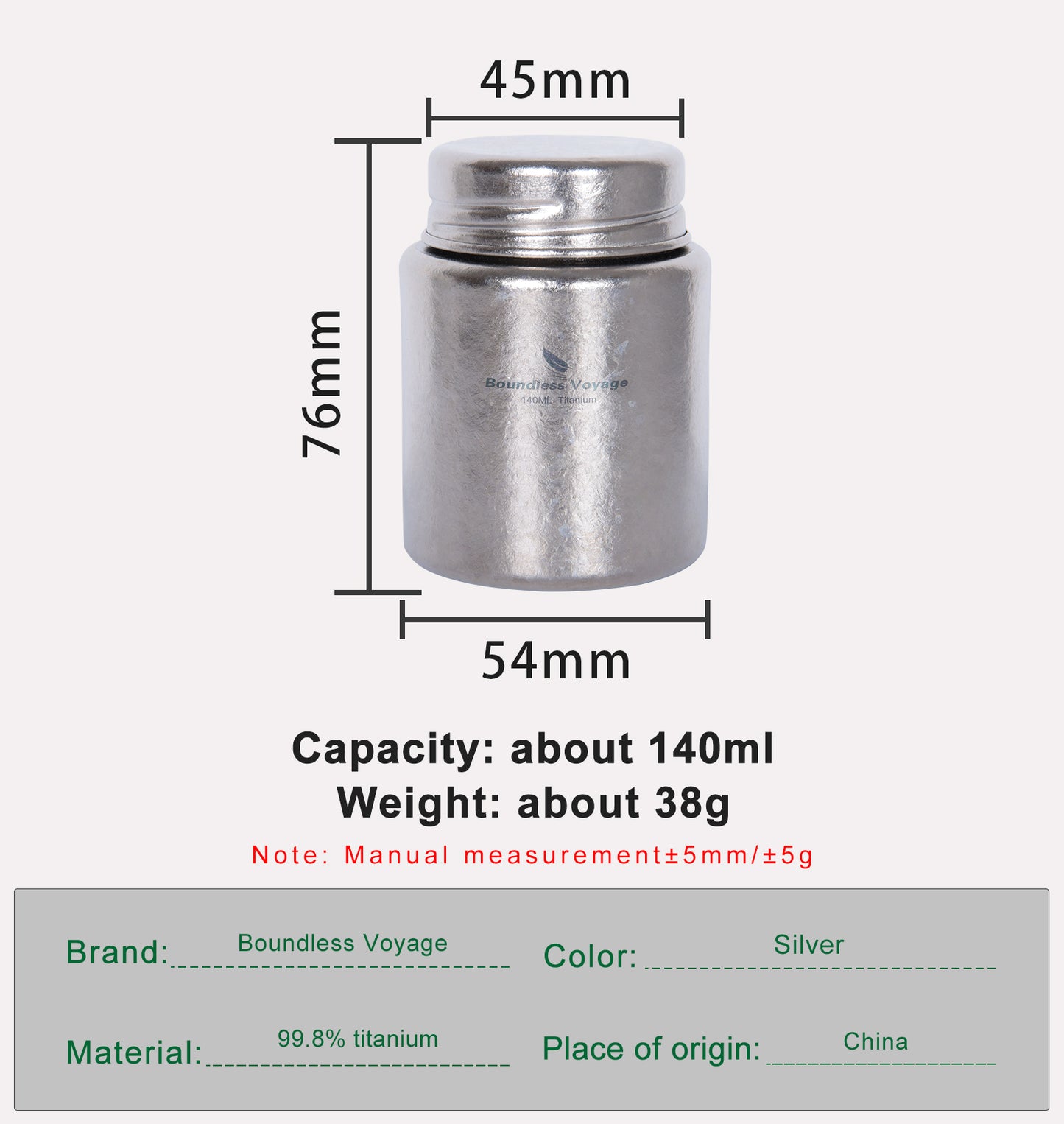 Boundless Voage Silver Titanium Tea Canister Mini Tea Canister Ultralight Portable Tin Can Tea Coffee Spice Canister Colored Ice Flower Craft Tin Storage Container