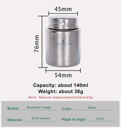 Boundless Voage Silver Titanium Tea Canister Mini Tea Canister Ultralight Portable Tin Can Tea Coffee Spice Canister Colored Ice Flower Craft Tin Storage Container