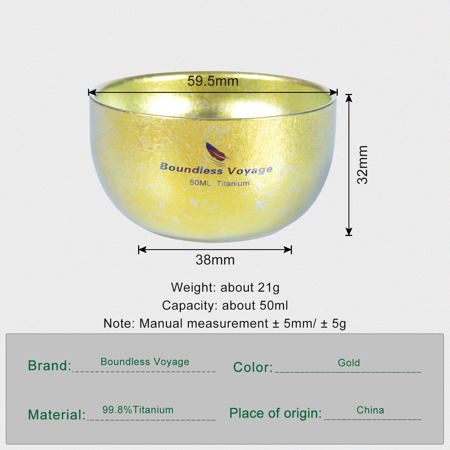 Boundless Voyage Titanium Double Layer Golden Cup Anti-scalding Colorful Teacup Wide Mouth Wine Tea Mug Drinkware