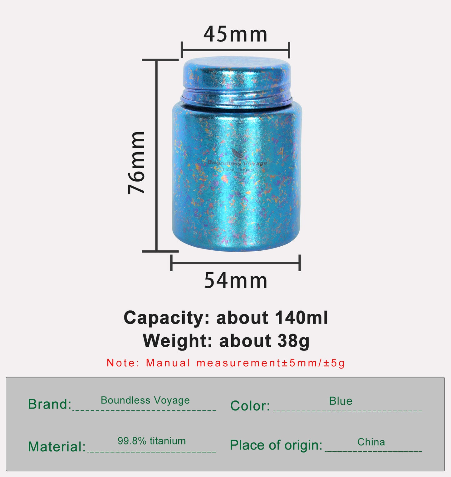 Boundless Voage Titanium Tea Canister Mini Tea Canister Ultralight Portable Tin Can Tea Coffee Spice Canister Colored Ice Flower Craft Tin Storage Container