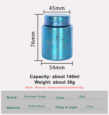 Boundless Voage Titanium Tea Canister Mini Tea Canister Ultralight Portable Tin Can Tea Coffee Spice Canister Colored Ice Flower Craft Tin Storage Container